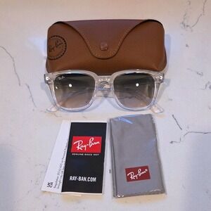 Ray-Ban Clear Frame Sunglasses Grey Gradient Lens RB with Case & Cloth NWOT